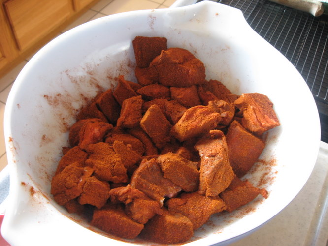 Beef tossed with paprika and flour 