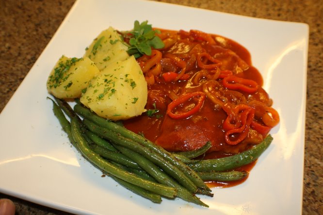 Chicken Ziguener Schnitzel. This paprika sauce with a sweet and sour flavor is very popular in Germany