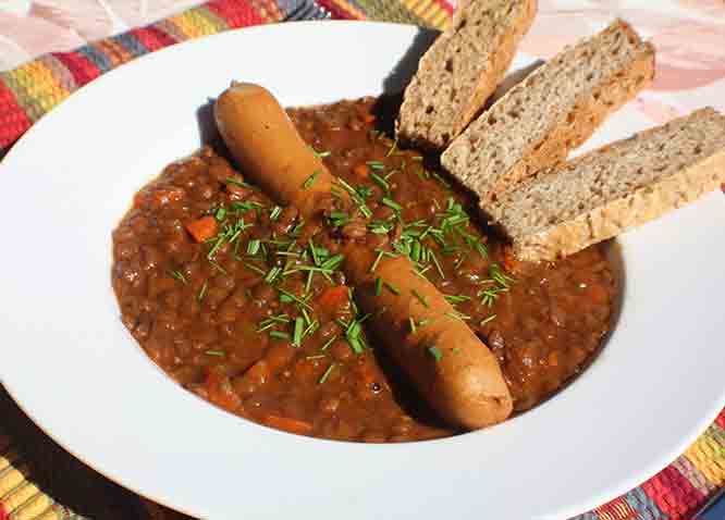 Lentil Soup with Frankfurter 
